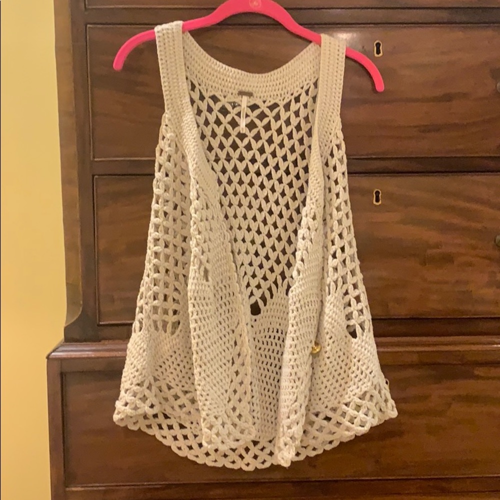 Free People - crochet vest w/gold button details